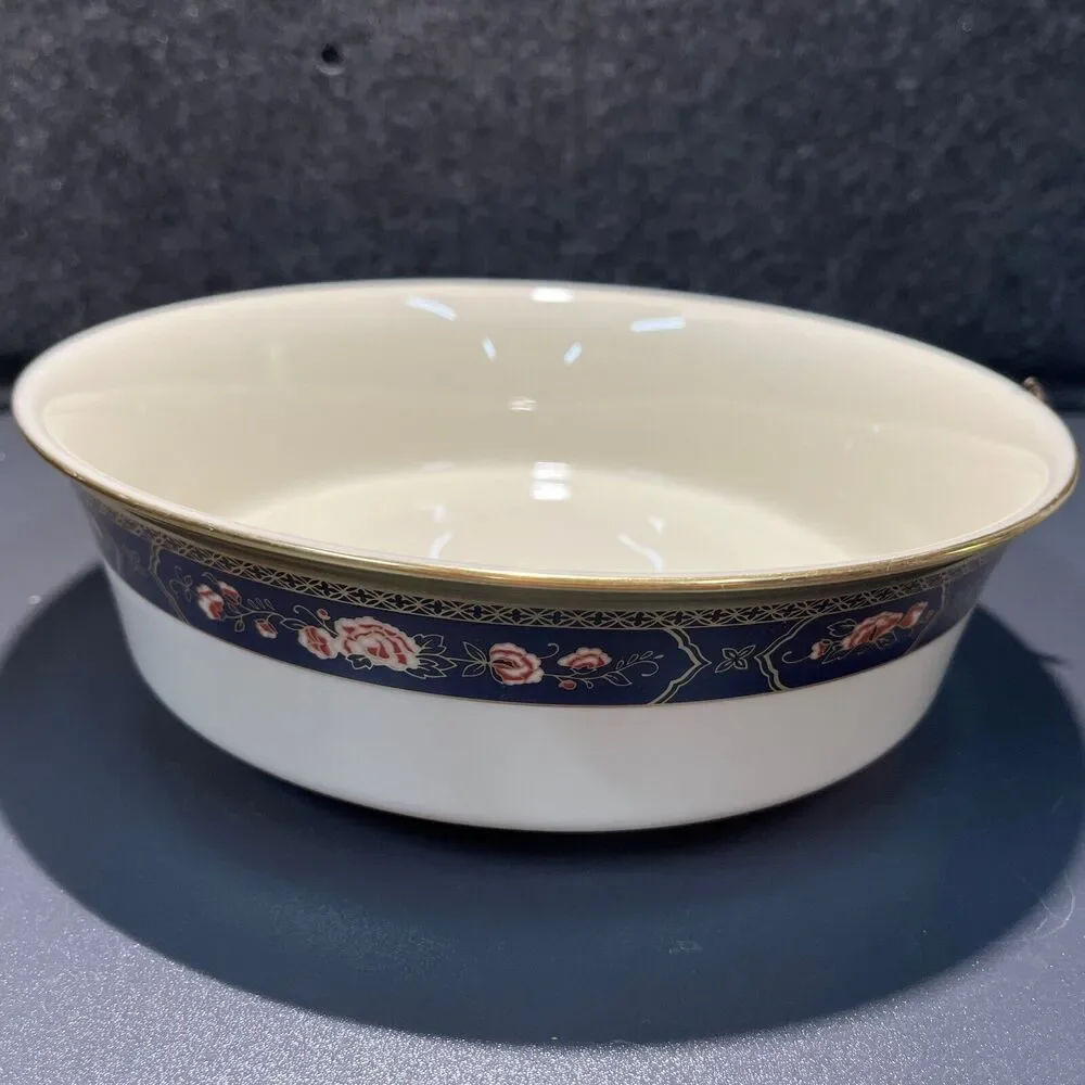 Lenox Royal Peony 9” Round Vegetable Serving Bowl Rust Flowers On Blue Band Rare